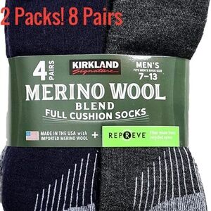 2 Packs--Kirkland Merino Wool Full Cushion Socks Size , 8 pairs